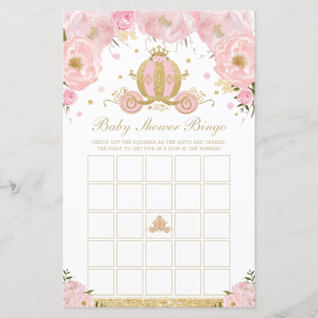 Blush Floral Princess Baby shower Jeu de Bingo (Devant)