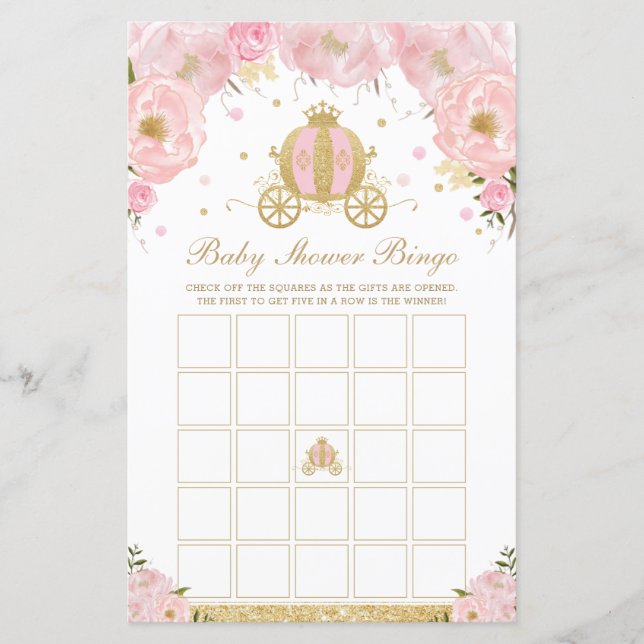 Blush Floral Princess Coach Baby shower Bingo Jeu (Devant)