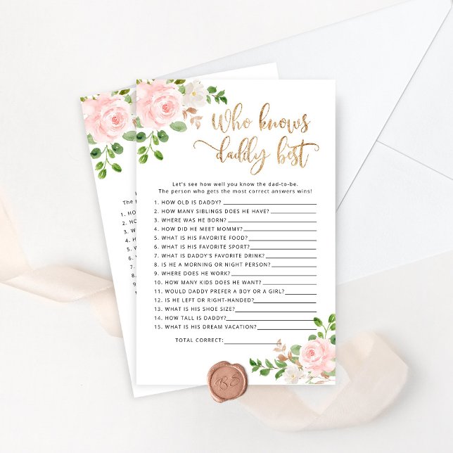 Blush floral Qui connaît papa meilleur baby shower (Créateur téléchargé)