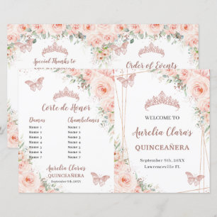Blush Floral Rose Gold Quinceanera Événements Prog