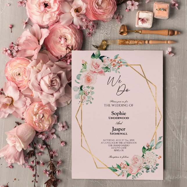 Blush Floral Rose Simple Nous Faisons Faire-part d (Créateur téléchargé)