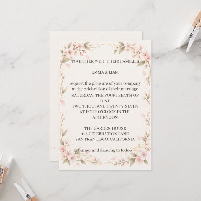 Blush Floral Wedding Invitation  (Devant/Arrière en situation)