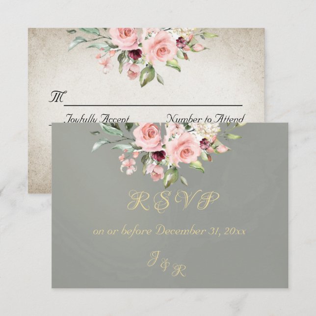 Blush Floral & Wreath RSVP - Sage (Devant / Derrière)