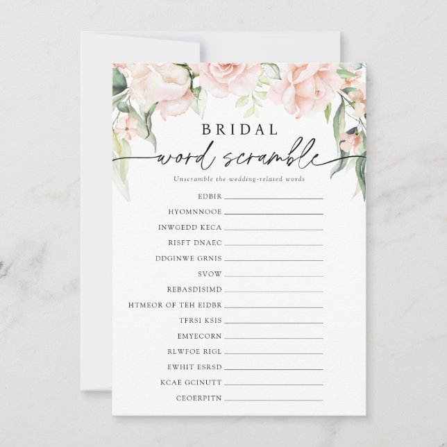 Blush Florals Mot nuptiale Scramble Carte de jeu (Devant)