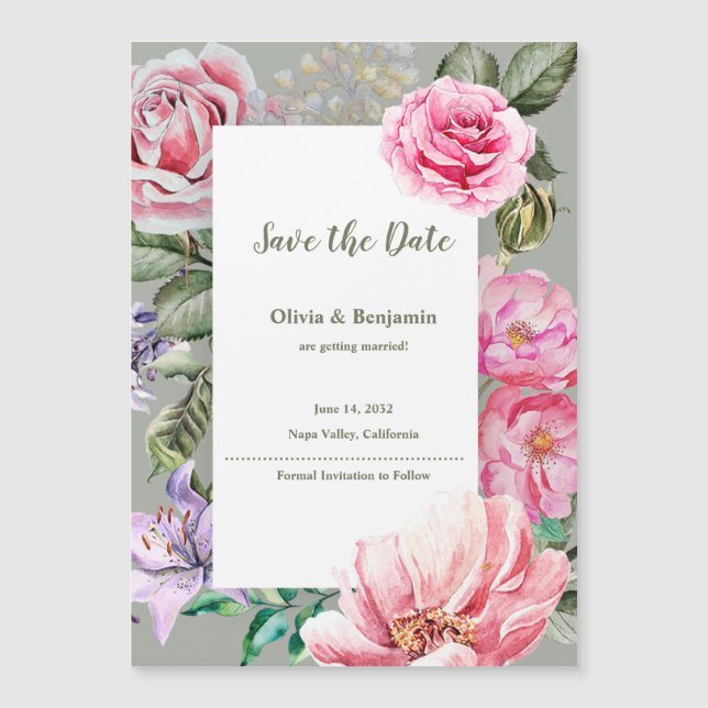 Blush Garden Floral Wedding Magnetic Save the Date (Devant)