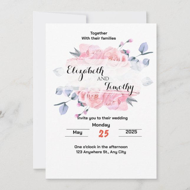 Blush Garden Romance : Elégant Mariage Invitation (Devant)