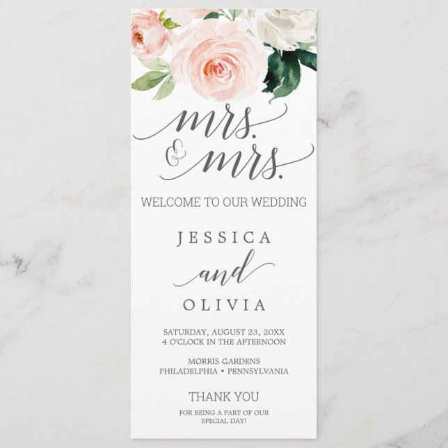 Blush Gay Wedding Programme Blushing Blooms Mme. (Devant)