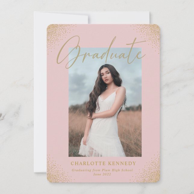 Blush Gold Confetti Faire-part de graduation photo (Devant)