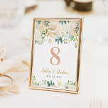 Blush Gold et Green Floral Mariage Numéro de table<br><div class="desc">Les cartes de numéro de la table de mariage de style romantique boisé comportent des numéros encadrés par une couronne d'aquarelle fleurie avec des roses peints, des fleurs de ranunculus et des feuilles. Le jeu de couleurs comprend des tons neutres de blanc, crème, rose roux, or et vert. Parfait pour...</div>