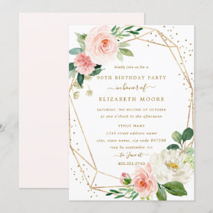 Blush Gold Floral Géométrique 90e Invitation d'ann