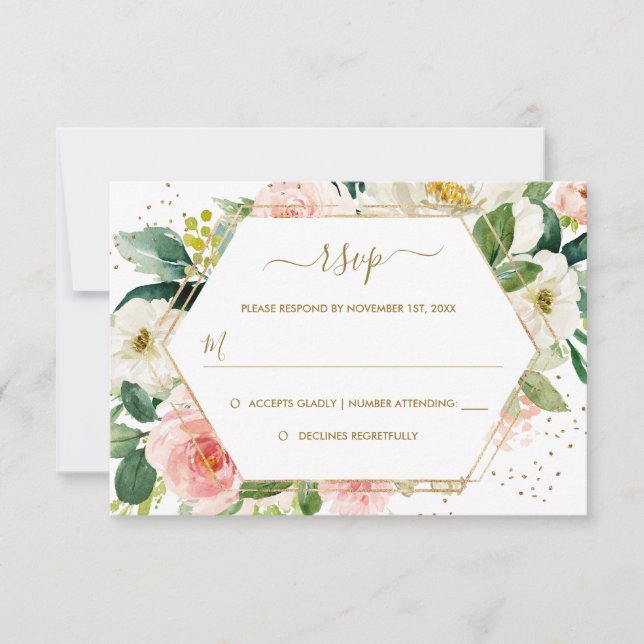 Blush Gold Floral Gold Wedding RSVP (Devant)