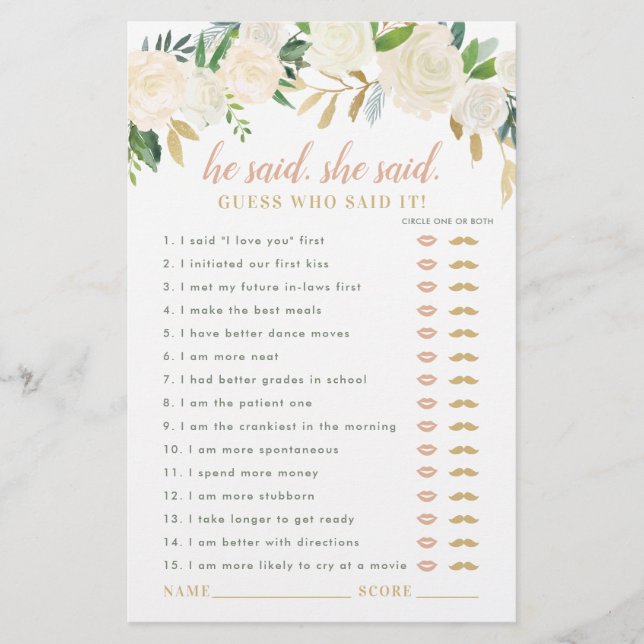 Blush Gold Floral Il A Dit Qu'Elle A Dit Douche Je (Devant)