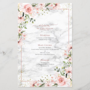 Blush Gold Greenery Dusty Rose Floral Mariage Menu