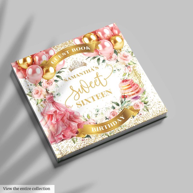 Blush Gold Sweet 16 Livre d'hôtes Aquarelle (Chic Blush Gold Guest Book Sweet Sixteen)