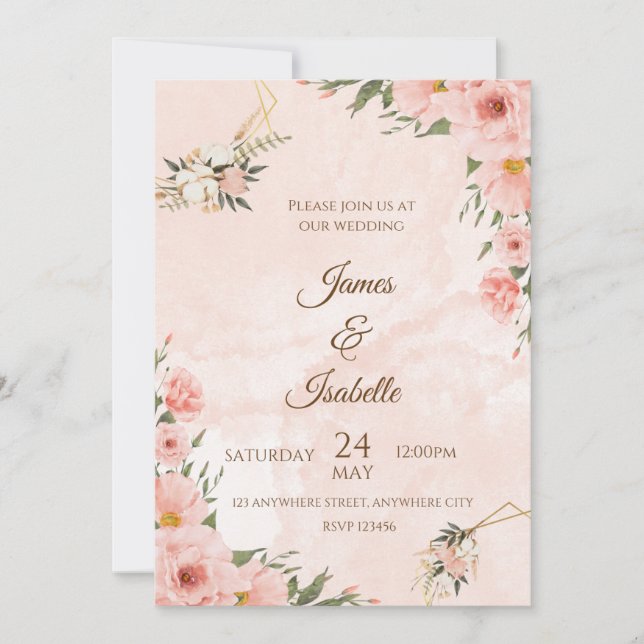 Blush & Gold : Un Faire-part de mariage Floral (Devant)