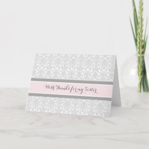 Blush Grey Damask Merci Demoiselle d'Honneur Soeur