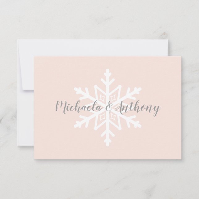 Blush Grey Snowflake Hiver Mariage Carte RSVP (Devant)