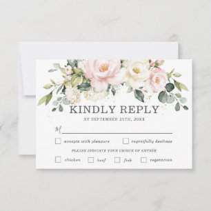 Blush ivoire Mariage choix de repas RSVP carte
