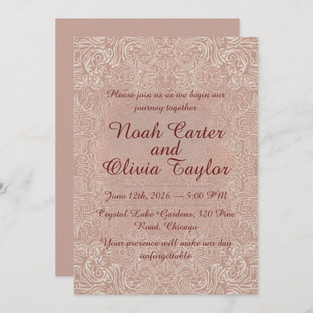 Blush Lace Elegant Wedding Invitation (Devant / Derrière)