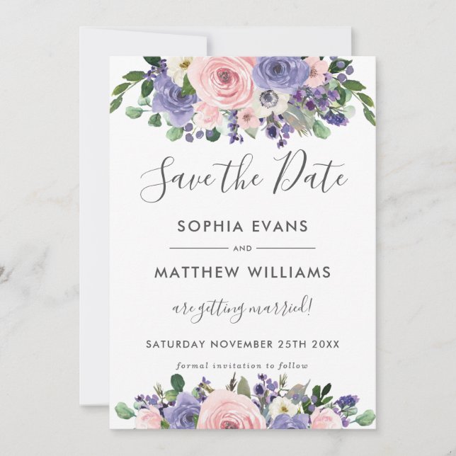 Blush Lavender Floral Wedding Enregistrer la carte (Devant)