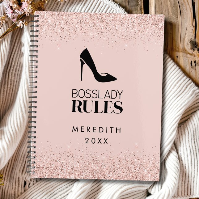 Blush Logo de Boss Lady Pailleté Or Rose (Rose Gold Glitter Boss Lady Rules Stiletto Logo Blush Pink Annual Planner)