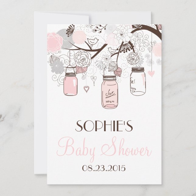 Blush Mason Jars Baby shower floral Invitation (Devant)
