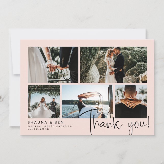 Blush Modern Mariage Photo Collage Merci (Devant)