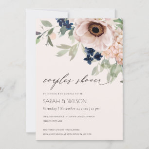 Blush Navy Anemone Floral Couples Invitation de do