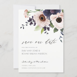 Blush Navy Anemone Floral Enregistrer la carte Dat