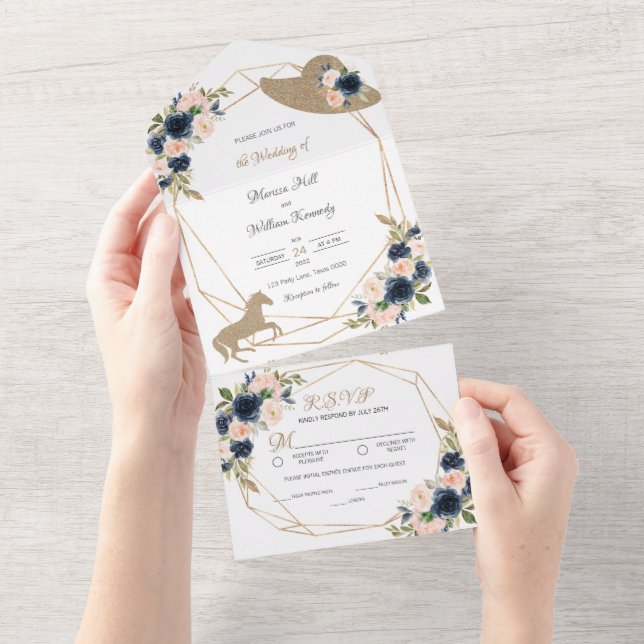 Blush & Navy Kentucky Derby Invitations de mariage (Déchirure)