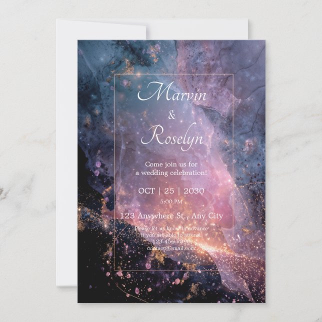 Blush Nebula Romance Faire-part de mariage (Devant)