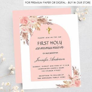 Blush pampas première communion invitation budgéta