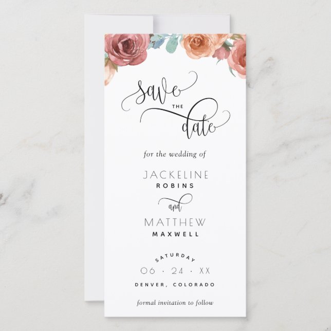 Blush Peach Floral Wedding Enregistrer La Date Sig (Devant)