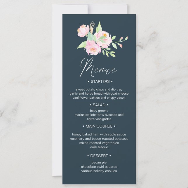 Blush Peonies ⎥ Dîner Mariage Menu Invitation (Devant)