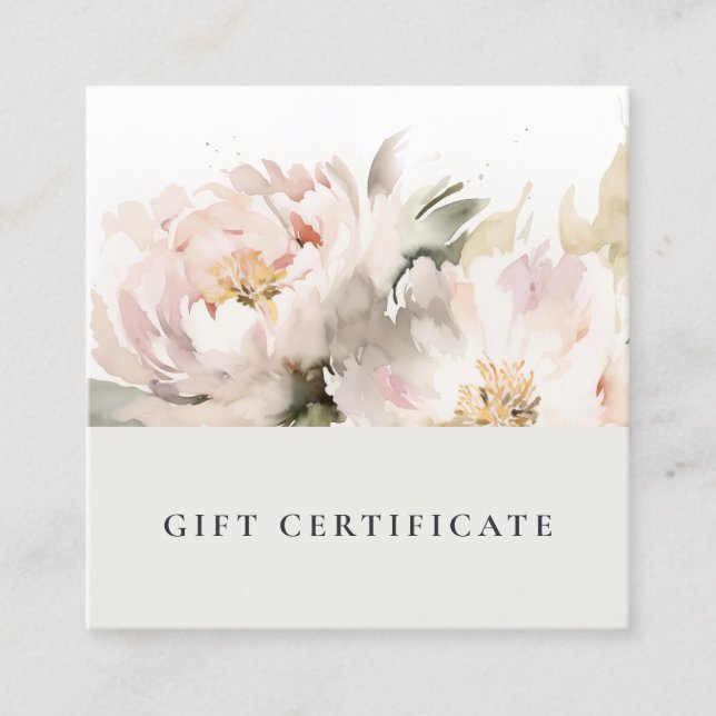 Blush Peony Aquarelle Floral Certificat Cadeau (Devant)