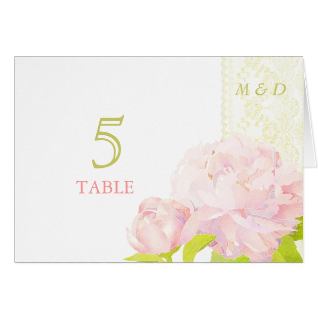 Blush Peony Wedding Table Number (Devant Horizontal)