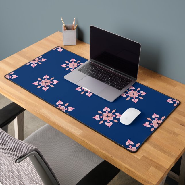 Blush Pink and Navy Geometric Floral Tiles (Bureau 2)