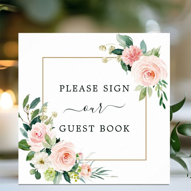 Blush Pink Bloom Wedding Guest Book Square Poster (Créateur téléchargé)