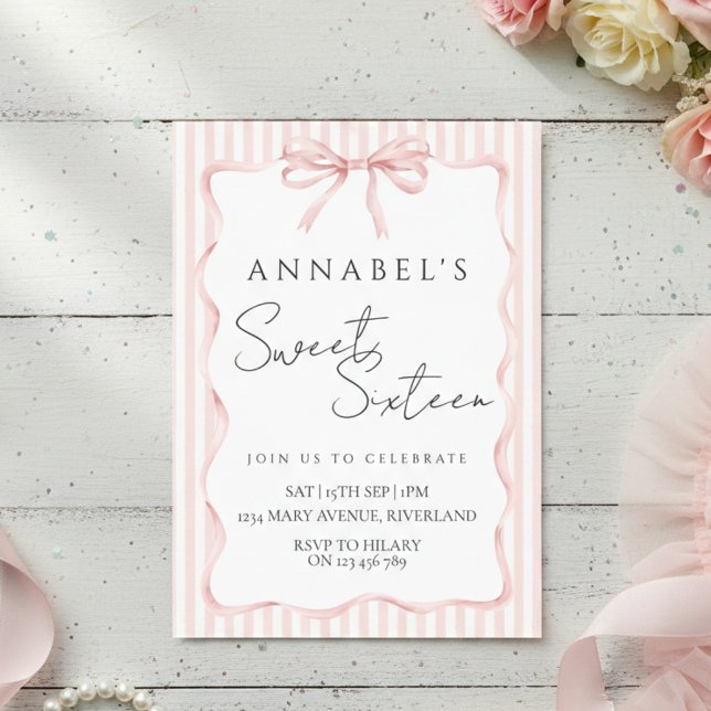 Blush Pink Bow Birthday Invitation (Créateur téléchargé)