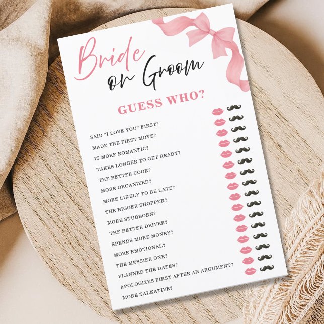 Blush Pink Bow Bride or Groom Bridal Shower Game (Créateur téléchargé)