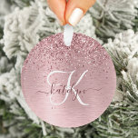 Blush Pink Brushed Metal Glitter Monogram Name<br><div class="desc">Easily personalize this trendy chic ornament design featuring pretty blush pink sparkling glitter on a blush pink brushed metallic background.</div>