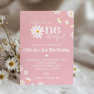 Blush Pink Daisy 1er Invitation anniversaire