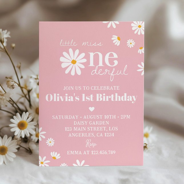 Blush Pink Daisy 1er Invitation anniversaire (Créateur téléchargé)