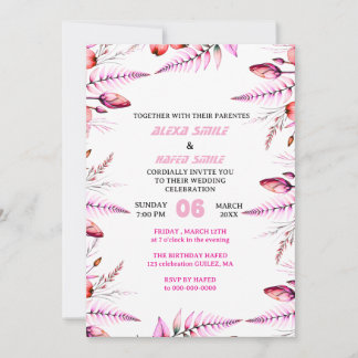 Blush Pink Elegant Gold Wedding Invitation , Whit