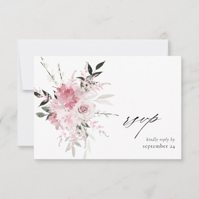 Blush Pink Floral 2 w Carte RSVP Repas (Devant)