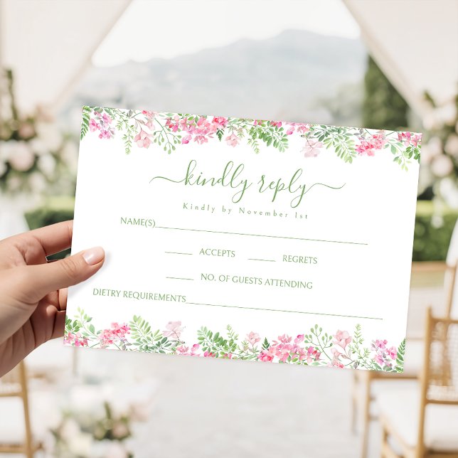 Blush Pink Floral Boho Summer wedding RSVP cards (Créateur téléchargé)