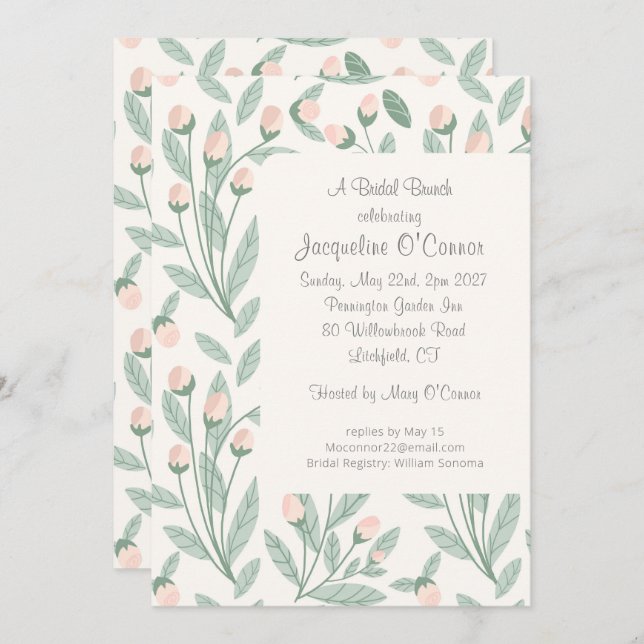 Blush Pink Floral Bridal Brunch Invitation (Devant / Derrière)