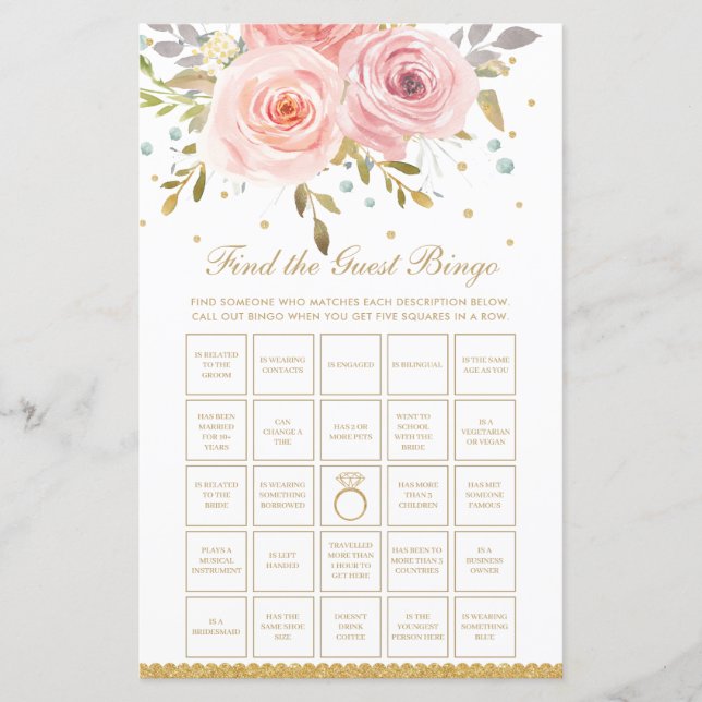 Blush Pink Floral Bridal Trouvez le jeu de bingo i (Devant)