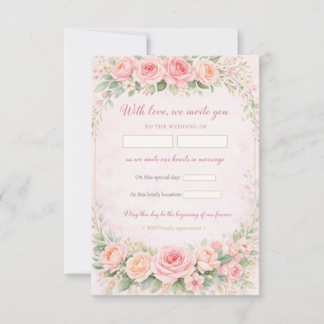 Blush Pink Floral Elegant Wedding Invitation Card (Devant)