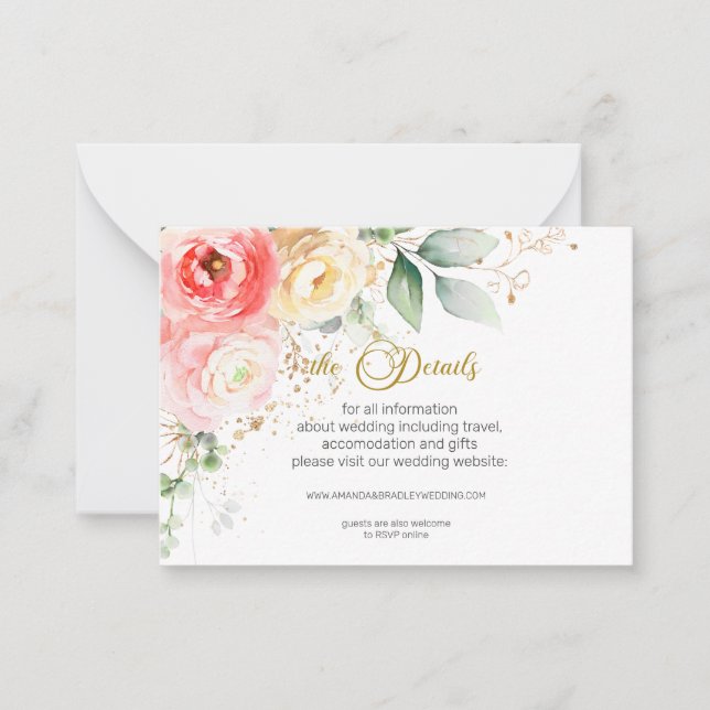 Blush Pink Floral Mariage détails Cartes de boîtie (Devant)
